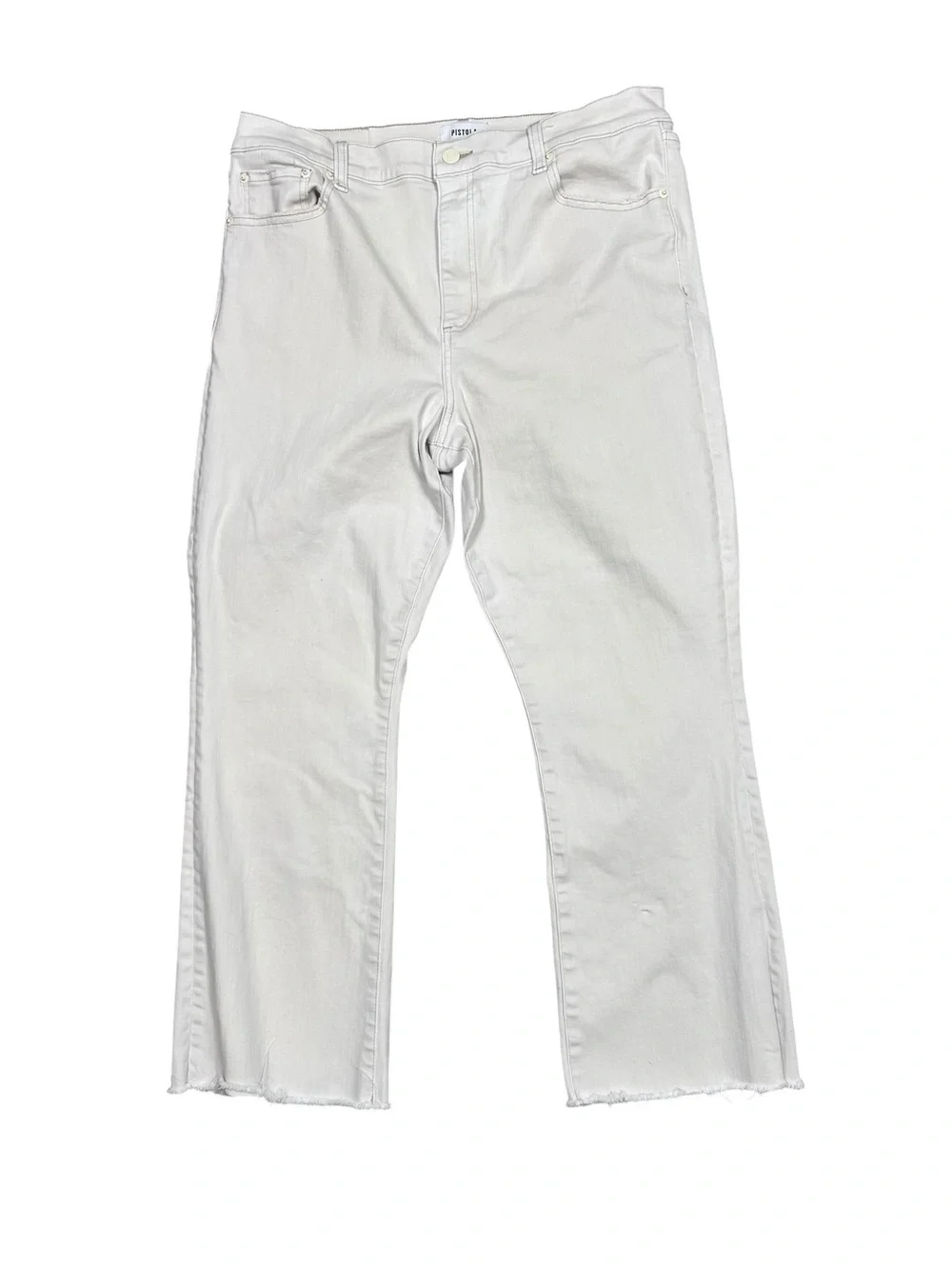 Pistola Cassie high rise straight crop jeans size 32 STAINED ivory raw hem